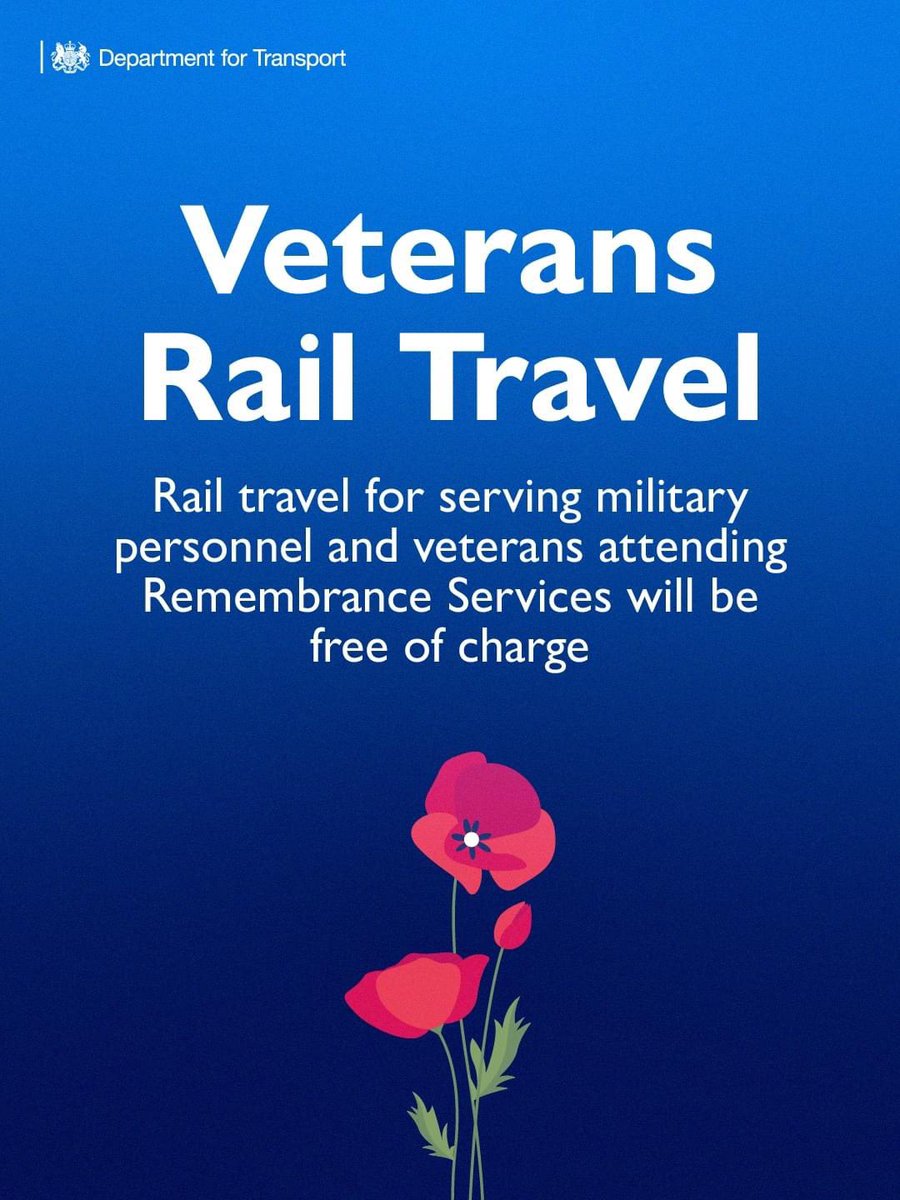 On the back of yesterday’s post, Rail travel will be free for serving military personnel and veterans to and from Services of Remembrance across anywhere in Britain. @transportgovuk media.raildeliverygroup.com/news/rail-indu… #RemembranceDay