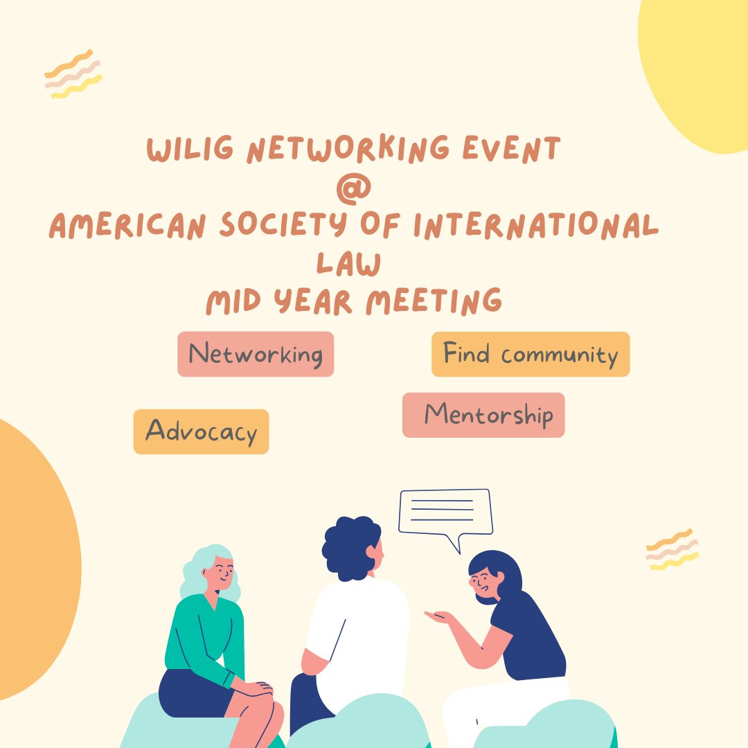 Exciting news for <a href="/asilorg/">ASIL</a> MYM attendees! Join WILIG executives and Steering Committee members at Pittsburgh School of Law, Alcoa Room (229) for a great opportunity to connect, network, and learn about our thrilling lineup of events.🌟 #InternationalLaw #networking
