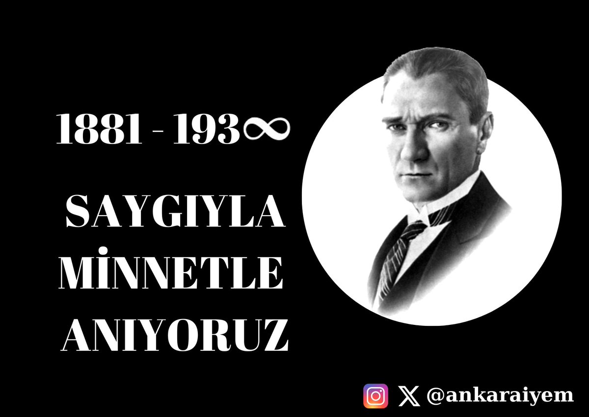 ankaraiyem's tweet photo. Türkiye Cumhuriyeti´nin kurucusu, Gazi Mustafa Kemal Atatürk’ü vefatının 85. yıl dönümünde saygı, sevgi ve minnetle anıyoruz.
@tcmeb @Yusuf__Tekin @omurfatih @ozkan_meb @kocakysr @cemalunal_  @ismail_ctinkaya @UgurAktepe66 @meb_dhgm https://t.co/jVYr93ng5F