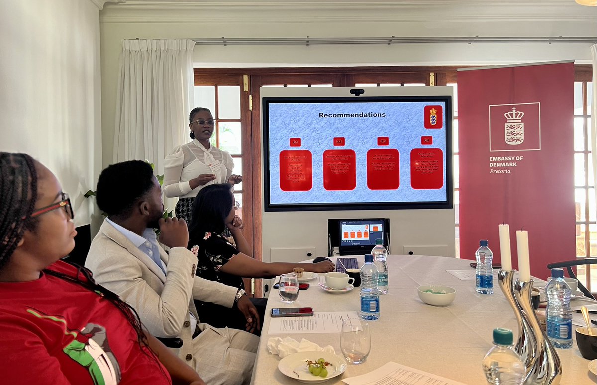 DKAMBinSA's tweet photo. Will Young people vote in the 2024 elections in South Africa? 🇿🇦

Roundtable part of a campaign by our Embassy Youth Advisory Panel. A group of changemakers passionate about democracy &amp; committed to increasing youth voter turnout at next year's polls 🇩🇰 🤝🏻 🇿🇦  

#YourVoiceMatters https://t.co/iYqUEHEYkJ