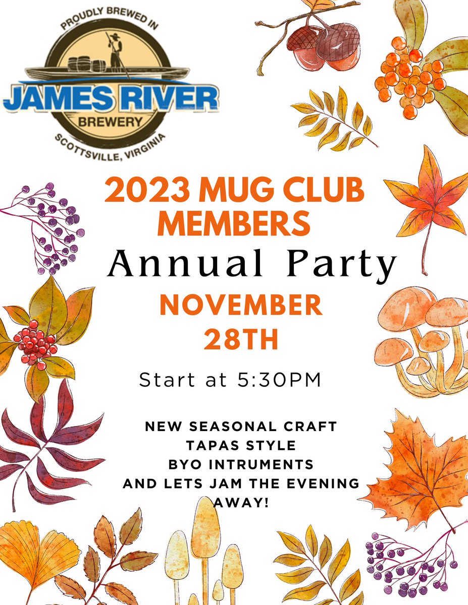 Save the Date 2023 Mug Club Members and let's break bread with another year full of memories and to be Thankful! We will raffle off a free 2024 Mug Club Membership!! Please RSVP with media@jrbrewery.com, so can have a proper head count and able to accommodate all!! Cheers 📷