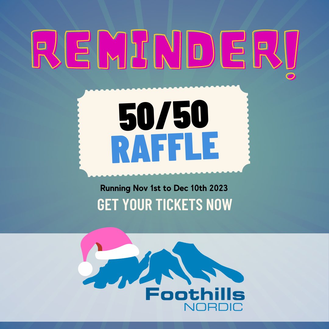 Grab your 50/50 tickets in support of the Foothills Nordic Ski Club by following this link to our rafflebox page: rafflebox.ca/raffle/fnsc_ho…
The more we raise, the more you can win! 
Send this link to friends and family too!
Raffle runs November 1 to December 10th, 2023