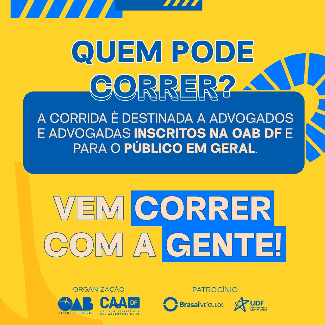 caadf_oficial's tweet photo. Foi dada a largada! 🏃🏽‍♂️🏃‍♀️

As inscrições para a 30ª corrida da Advocacia já estão abertas para advogados, advogadas e público em geral!

Ah! PCD e idosos possuem desconto de 50% no valor da inscrição. 

Acesse agora: https://t.co/3Wy0U5iWTA (Link disponível também no Instagram) https://t.co/Vc9FBcOH9N