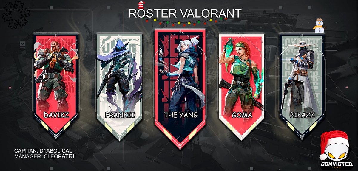 Convictedteam's tweet photo. 🔥Presentamos nuestro nuevo roster de Valorant:🔥

🔫 @Yang__314 
🔫 @G00MAAfps 
🔫 @FranKiiTM 
��� @DaV1Kz 
🔫 @ImPiKaZz 

🗣️ @IvanV_gaming 
📗 @cleopatrii_ 

¡A por todas! #GoConvicted 👽🟡⚫ https://t.co/GNEErl7xPQ