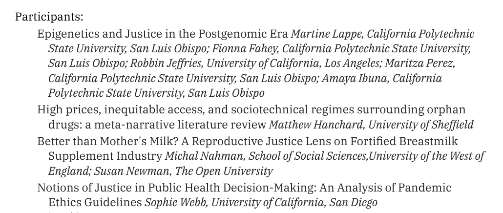taylormcruz's tweet image. Come check out our 4S panels on Matters of Justice in Science, Technology, and Medicine! We are excited to feature some incredible work over two sessions. See you there TODAY in 305B at 1:30pm and 3:40pm! @oliver_rollins #4S2023 #4sHonolulu23 #STS