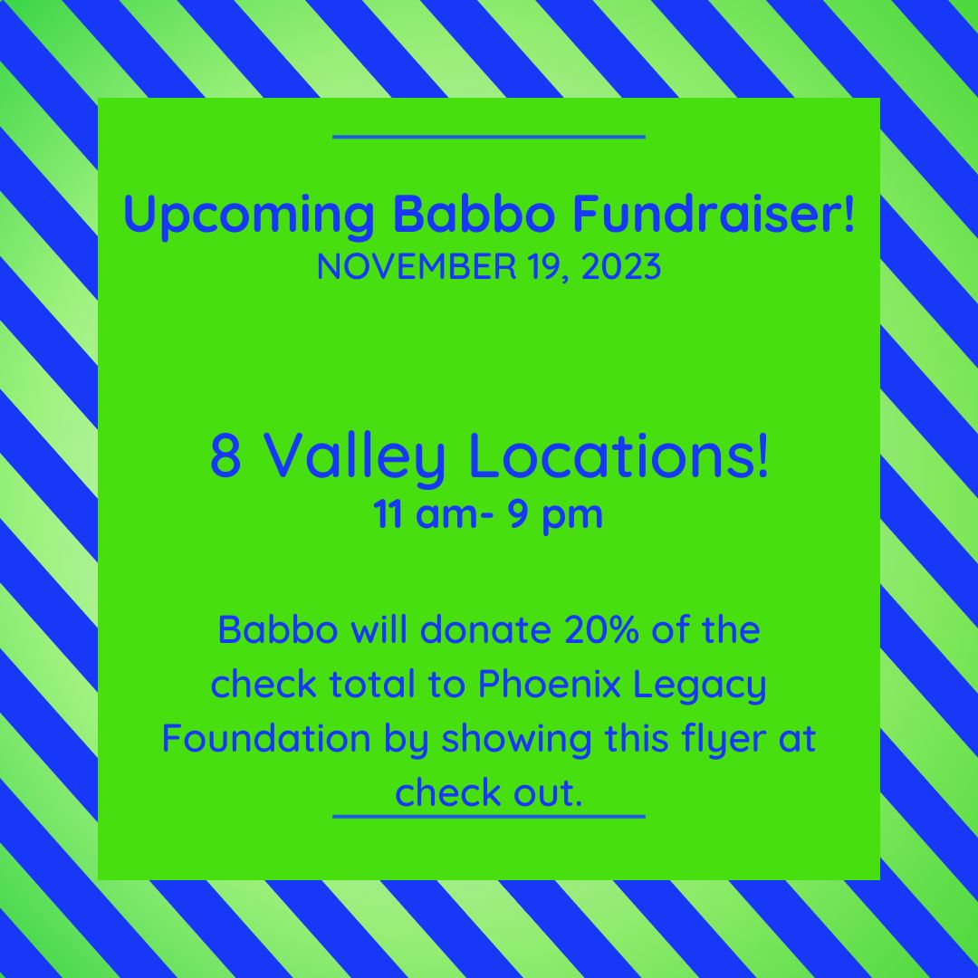 Are you excited for our upcoming Babbo Fundraiser? We sure are! Leave a comment with what you plan on getting!

#phoenixlegacyfoundation #azdonation #changelives #italianfood #foodforgood