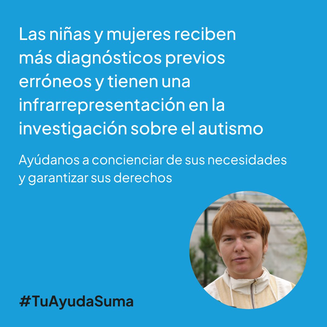 👧👩 Muchas niñas y mujeres con #autismo reciben diagnósticos erróneos, dificultando su acceso a los recursos especializados de apoyo que necesitan.

💡🧠Ayúdanos a concienciar de sus necesidades y garantizar sus derechos 👉autismo.org.es/colabora-con-a…

#TuAyudaSuma