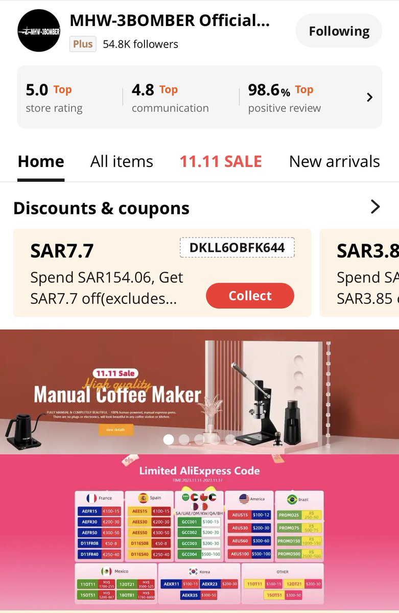 افضل براندات ادوات القهوة في علي اكسبريس وهذي متاجرها الرسمية 

MHW-3BOMBER Official Store

s.click.aliexpress.com/e/_Dd9JBcR

TIMEMORE Official Store

s.click.aliexpress.com/e/_DD7jG0b

HiBREW Official Store

s.click.aliexpress.com/e/_DloTR7N