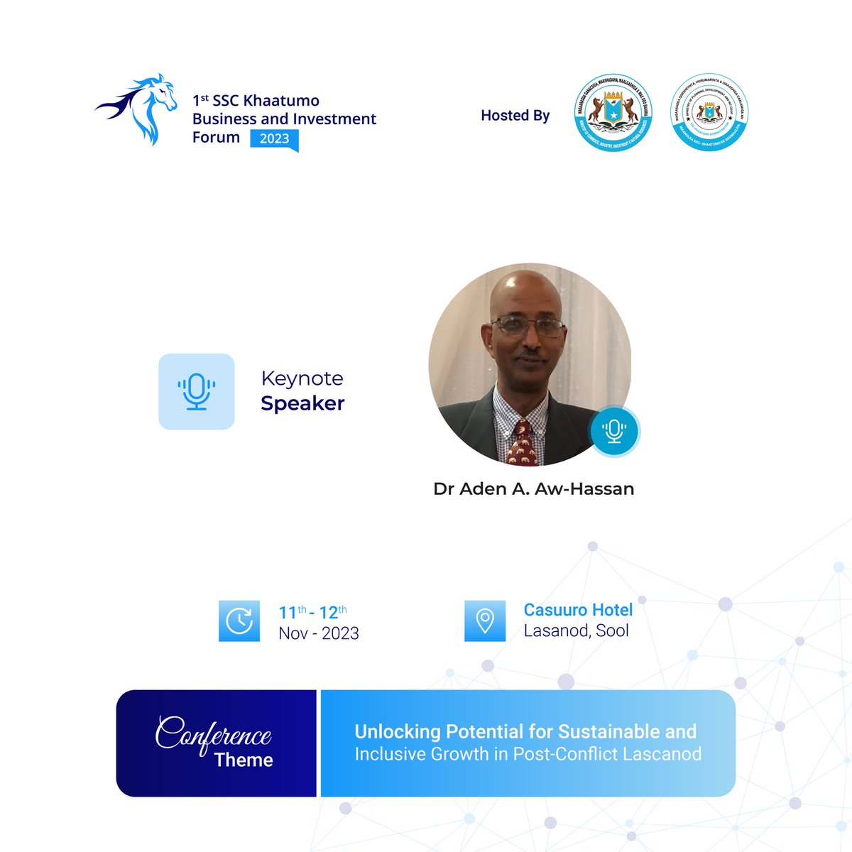 Special Announcement!📣

Key Note Speaker - Dr Aden A. Aw-Hassan joins the distinguished list of speakers for the upcoming #investssc2023 Forum. We look forward to hearing from him on the day!