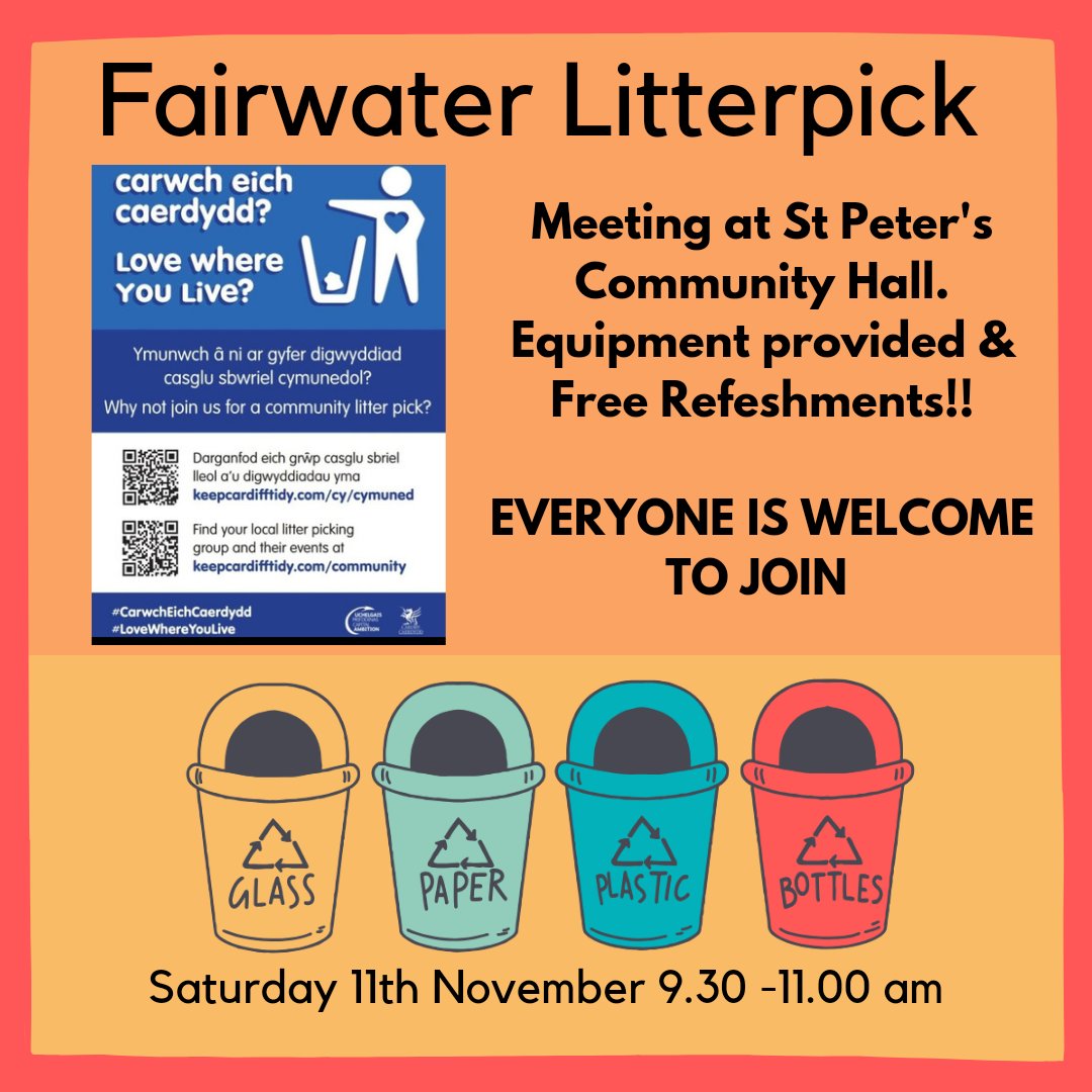StPetersComm's tweet image. ♻️🗑Everyone is welcome to join us this Saturday 👨🏾‍🦯👩🏻‍🦯 followed by the Fairwater Repair Cafe 11 - 1pm 🧵🪡🔨🔫 @Keep_Wales_Tidy @Fairwater_Hub