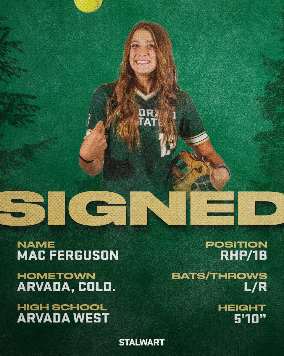 CSUSoftball's tweet photo. ✨𝓢𝓲𝓰𝓷𝓮𝓭✨

Welcome to the #Ramily, Mac!

#Stalwart x #CSURams https://t.co/DJBAbJjPBN