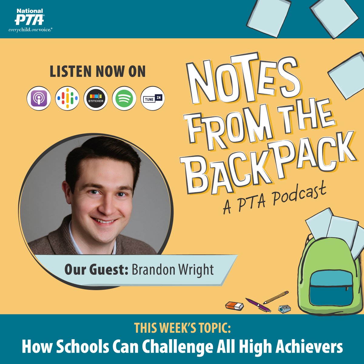 SCCPTA1's tweet image. What should you do if your child needs more rigorous content? @NationalPTA explores Advanced Education with Fordham Institute&apos;s, Brandon Wright in the latest episode of #BackpackNotes! Listen at PTA.org/PodcastEp76 or wherever you get your podcasts.