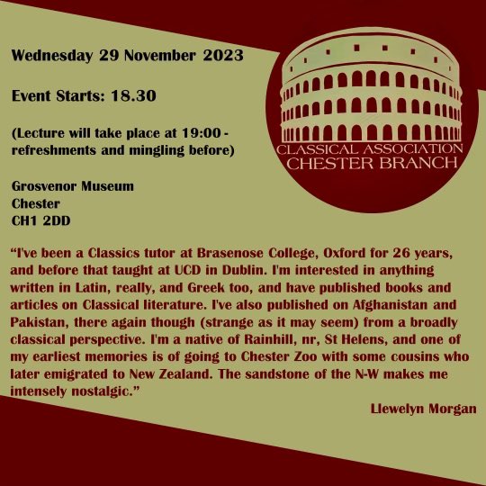 Chester CA Lecture Series: Join us for the first event in our 2023/24 lecture series, delivered by Professor Llewelyn Morgan on 29th November at 18:30. 

For tickets please email chesterbranchca@gmail.com