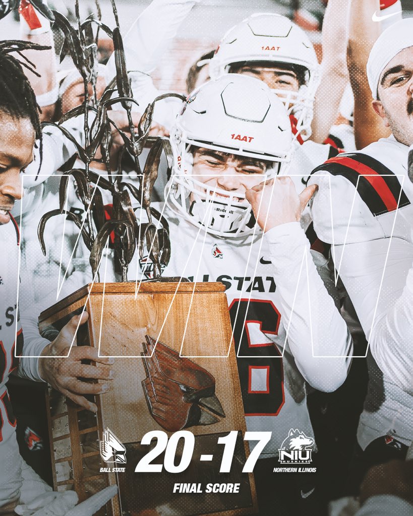 #BallState brings the Bronze Stalk home with its field goal winning victory over #NorthernIllinois 20-17
Kiael Kelly responsible for both TDs and Jackson Courville with the walk off 36 yarder