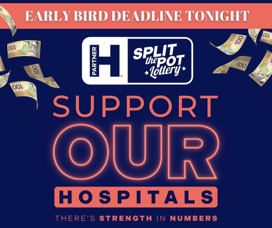 Split the Pot Lottery Early Bird deadline is TONIGHT! Have you purchased your tickets to help support Bluewater Health's Sexual Assault &amp; Domestic Violence Treatment Centre?

Get tickets before midnight ⏰ to be in for tomorrow’s $10,000 CASH draws! buff.ly/40qma29