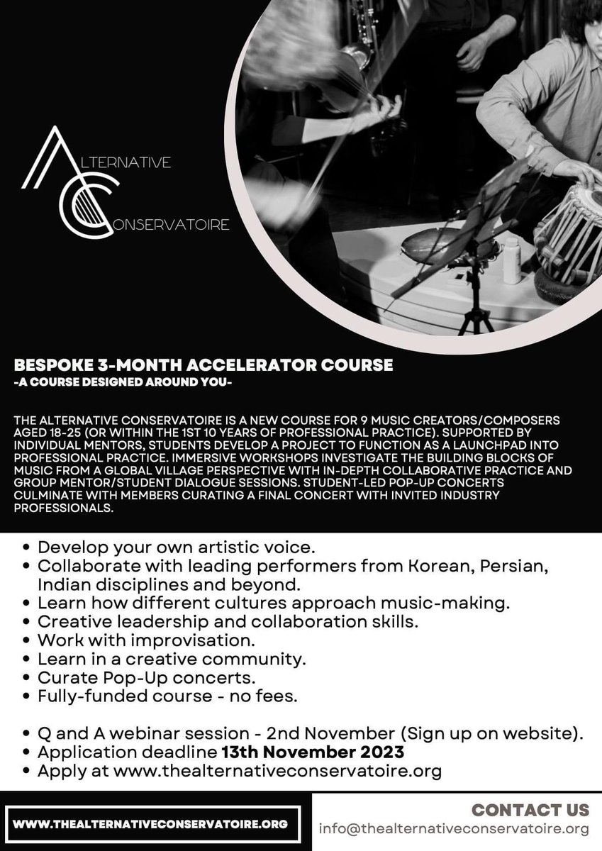 Checkout this new fully funded course for 9 music creators/composers aged 18-25 💭 With mentor guidance, students will create projects as a professional launchpad for the future & attend Immersive workshops exploring global music 🎵 Find out more 👉 bit.ly/49x7uCv