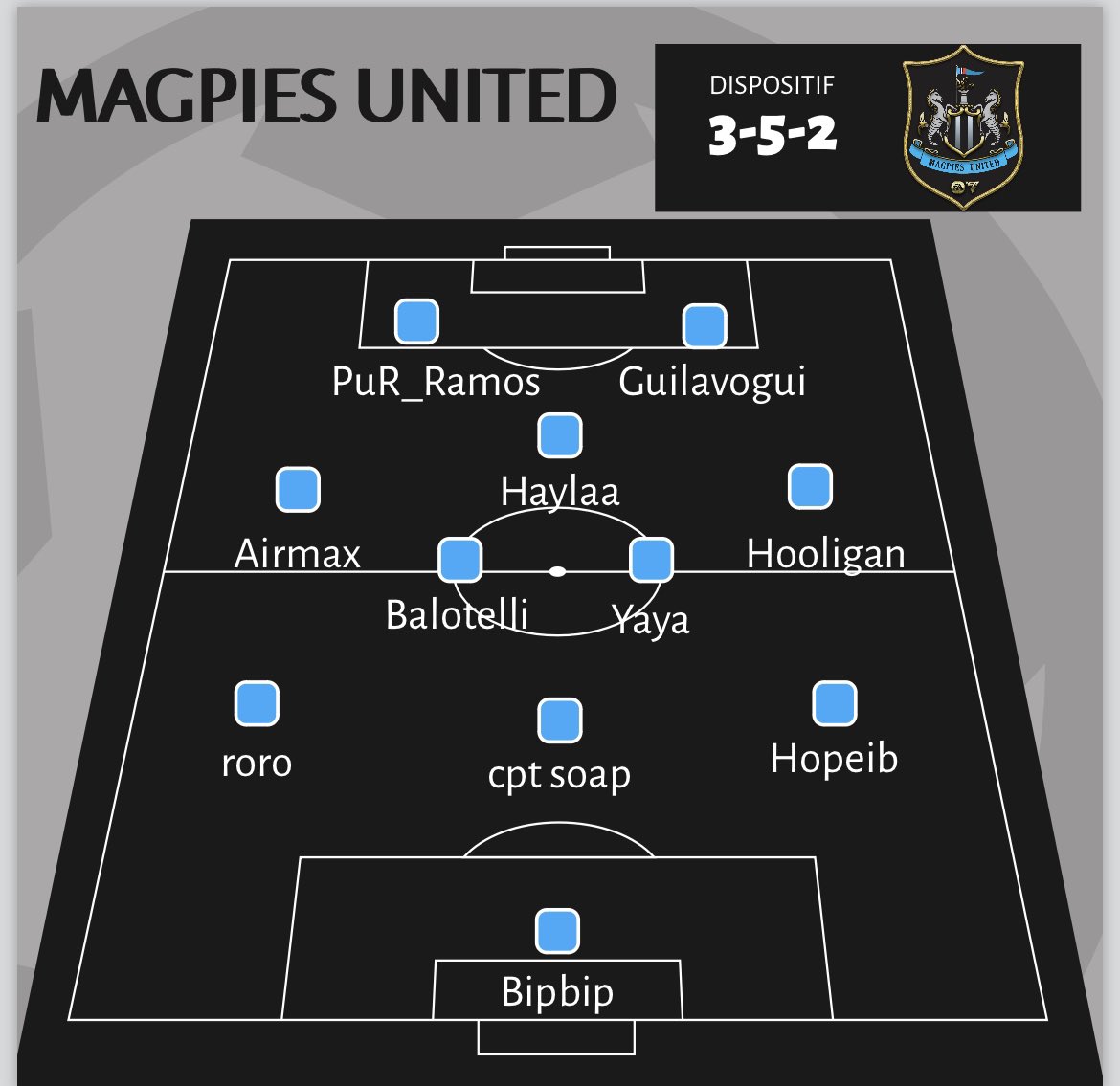 Magpiesunitedfc's tweet photo. Voici nos 11 guerriers pour ce soir 💪🏼💪🏼 https://t.co/CbyKQveZt9