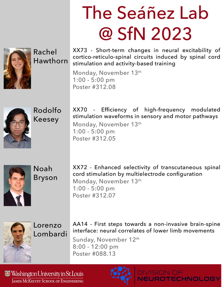 Come check out the amazing work by Rachel Hawthorn, Rodolfo Keesey, @noah_bryson, and Lorenzo Lombardi at #SfN2023! @WashUBME @WashUengineers