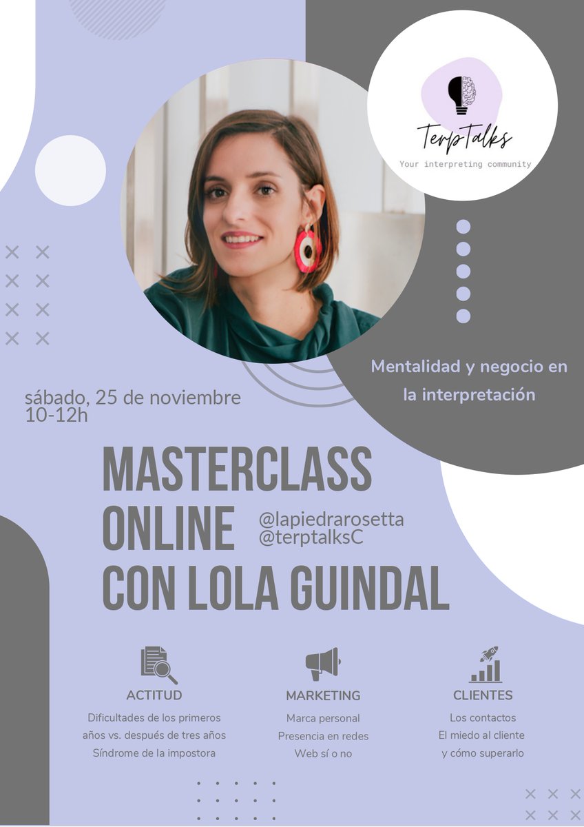 ¿Quieres mejorar tu marca personal o tu presencia en redes? 💻  ¿Quieres mejorar tu búsqueda de clientes? 🔎 ¿Te abruman las dificultades o el síndrome de la impostora? 🌪
MASTERCLASS ONLINE: CON <a href="/lapiedrarosetta/">Lola Guindal</a>.
Mejora la mentalidad y tu negocio en la interpretación.
+ info:📩