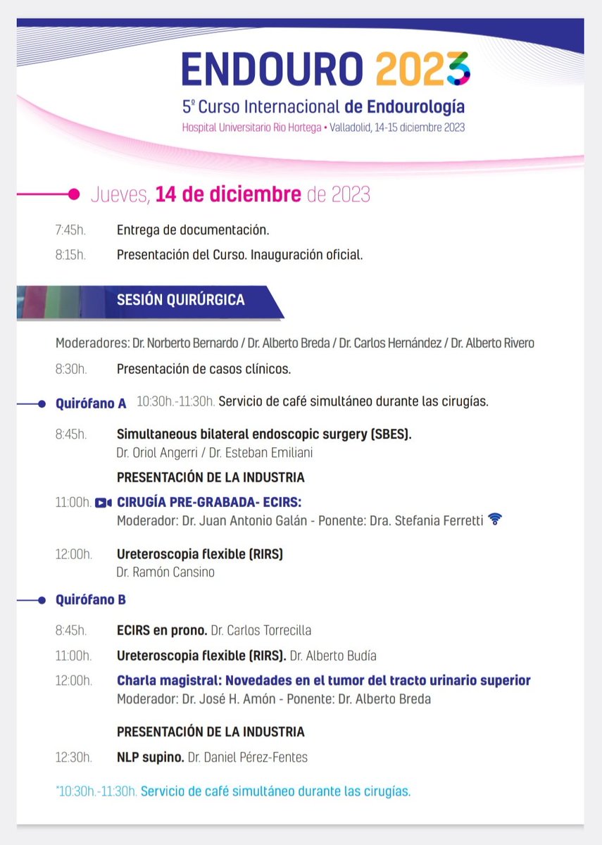 drmarcoscepeda's tweet photo. #ENDOURO23
5° Curso Internacional de Endourología y Litiasis del HURH, 14 y 15 de diciembre. 11 cirugías en directo, cirugías pregrabadas, mesas y debates con expertos a nivel mundial. Presencial y on-line ¡Te esperamos!
https://t.co/LFuyAPq83N https://t.co/cfXqCW5qk0