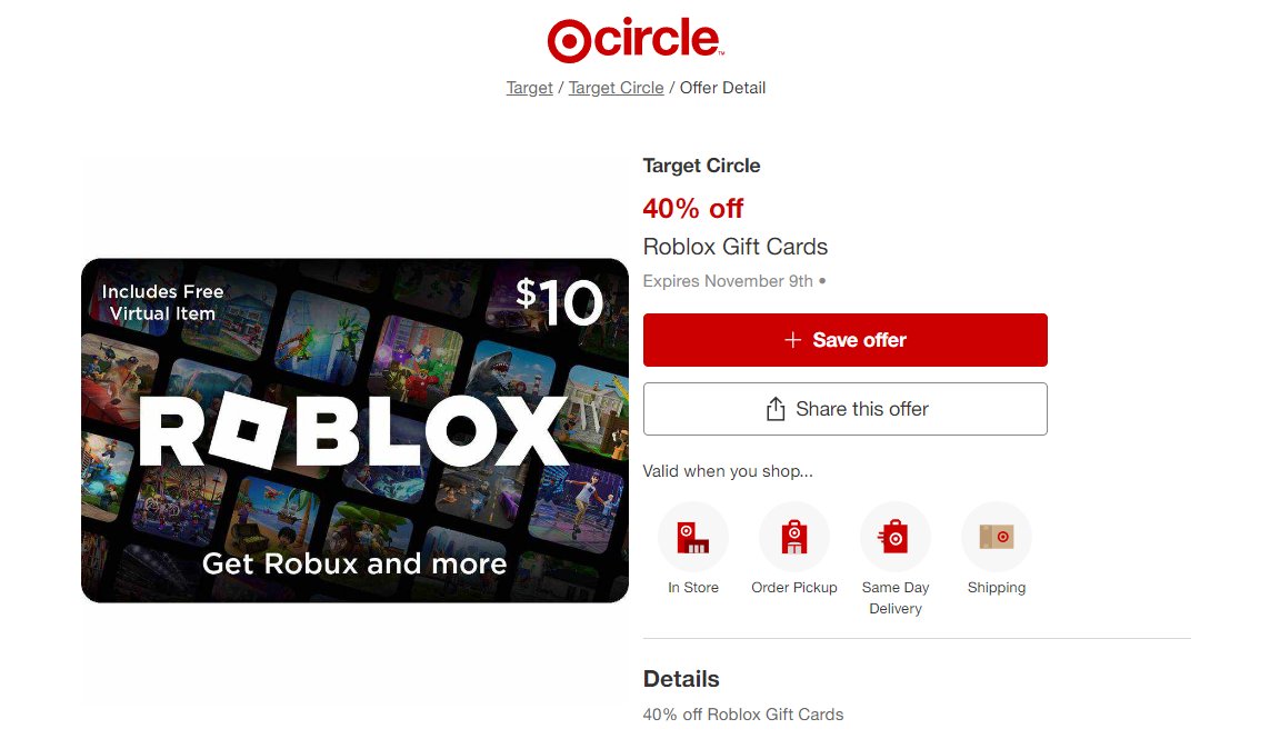 40% Off Roblox Game Cards at Target (In-Store & Online)