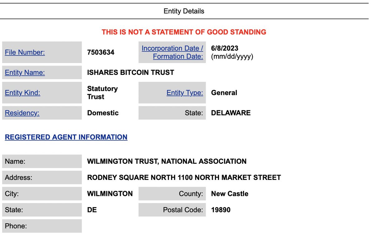 SummersThings's tweet image. The iShares Ethereum Trust has just been registered in Delaware.

For context, BlackRock's iShares Bitcoin Trust was registered in a similar manner 7 days before they filed the ETF application with the SEC. Details below.

[announcement: I’m moving to @SynopticCom soon]