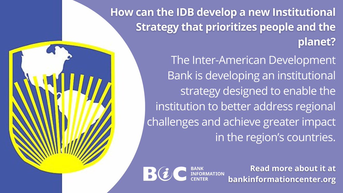 In response to the new institutional strategy for @the_IDB, BIC and civil society partners from the IDB Working Group provided comments and recommendations for the IDB Group to consider as it develops the strategy. Read our comments on the strategy: bankinformationcenter.org/en-us/update/h…