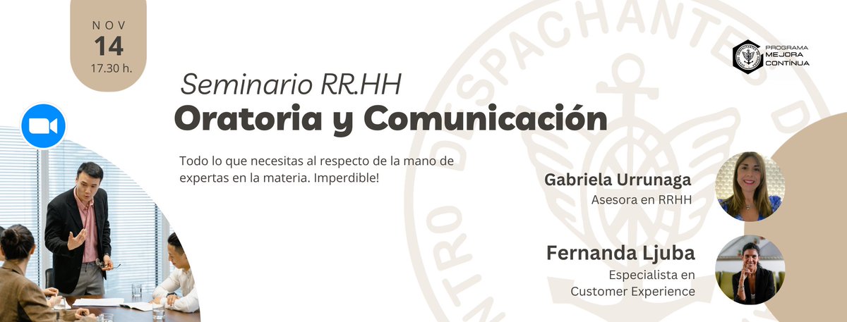 CDARepArg's tweet photo. #ProgramaMejoraContinua Seminario de RR.HH
En esta oportunidad nos estaremos capacitando con dos expertas en la materia, sobre Oratoria y Comunicación 
🗓️ 14/11/23 - ⏰ 17.30 h. - 💻 Zoom
No te lo pierdas! Registrate acá 👇🏼
https://t.co/DleMlXUxyo https://t.co/Vw6WNLcUzr