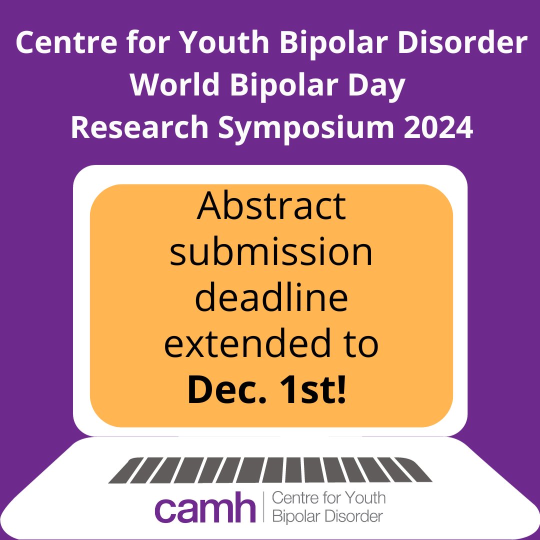 Surprise! Abstract submission deadline for #CYBDResearchSymposium2024 is extended to Dec 1st! Join Canadian & international researchers on March 28th for a research event focused on youth #bipolardisorder: bit.ly/46mYQ77 @WorldBipolarDay @CAMHResearch @ISBD4