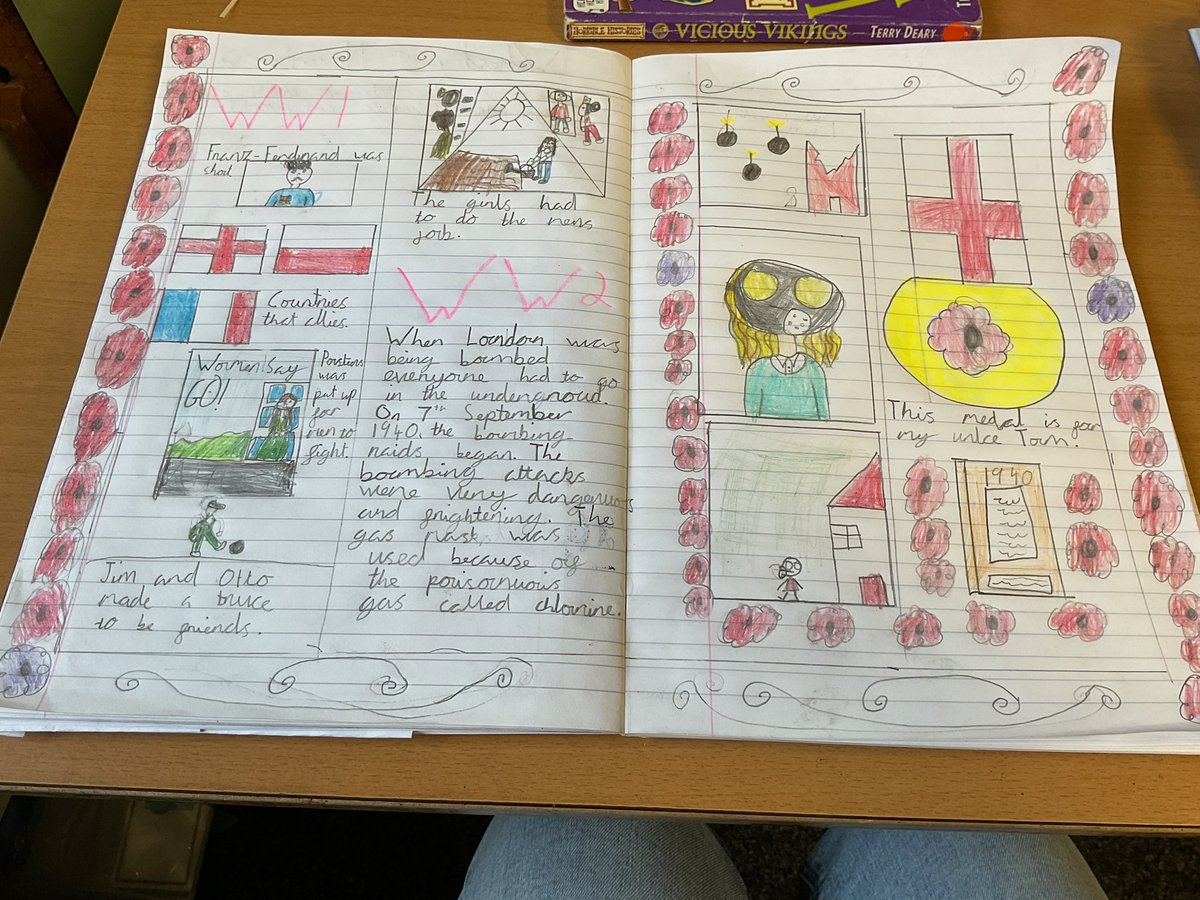 MissLinklater's tweet photo. So impressed with the double page spreads created by Year 4. They have worked so hard and used all of the facts they have learnt about World War 1 and World War 2.  @BoothferryPS @ChipperfieldYr4 @MrCapewell77 @PoppyLegion https://t.co/8ByPSYbNVq
