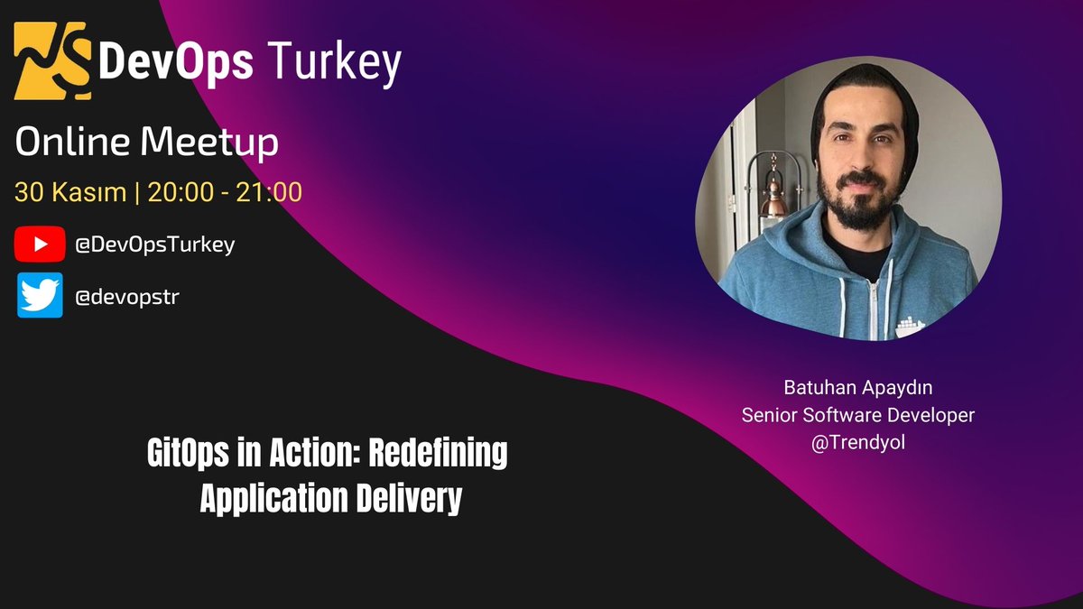 30 Kasım Perşembe günü geleceğin teknoloji trendlerini keşfetmeye hazır mısınız 🔥 @developerguyba ile uygulama teslimatını ve yönetimini baştan sona değiştiren GitOps konusunda yeni ufukları keşfetmeye hazır olun 🤩 Etkinlikle ilgili detaylar için ⬇️ meetup.com/devops_turkiye…