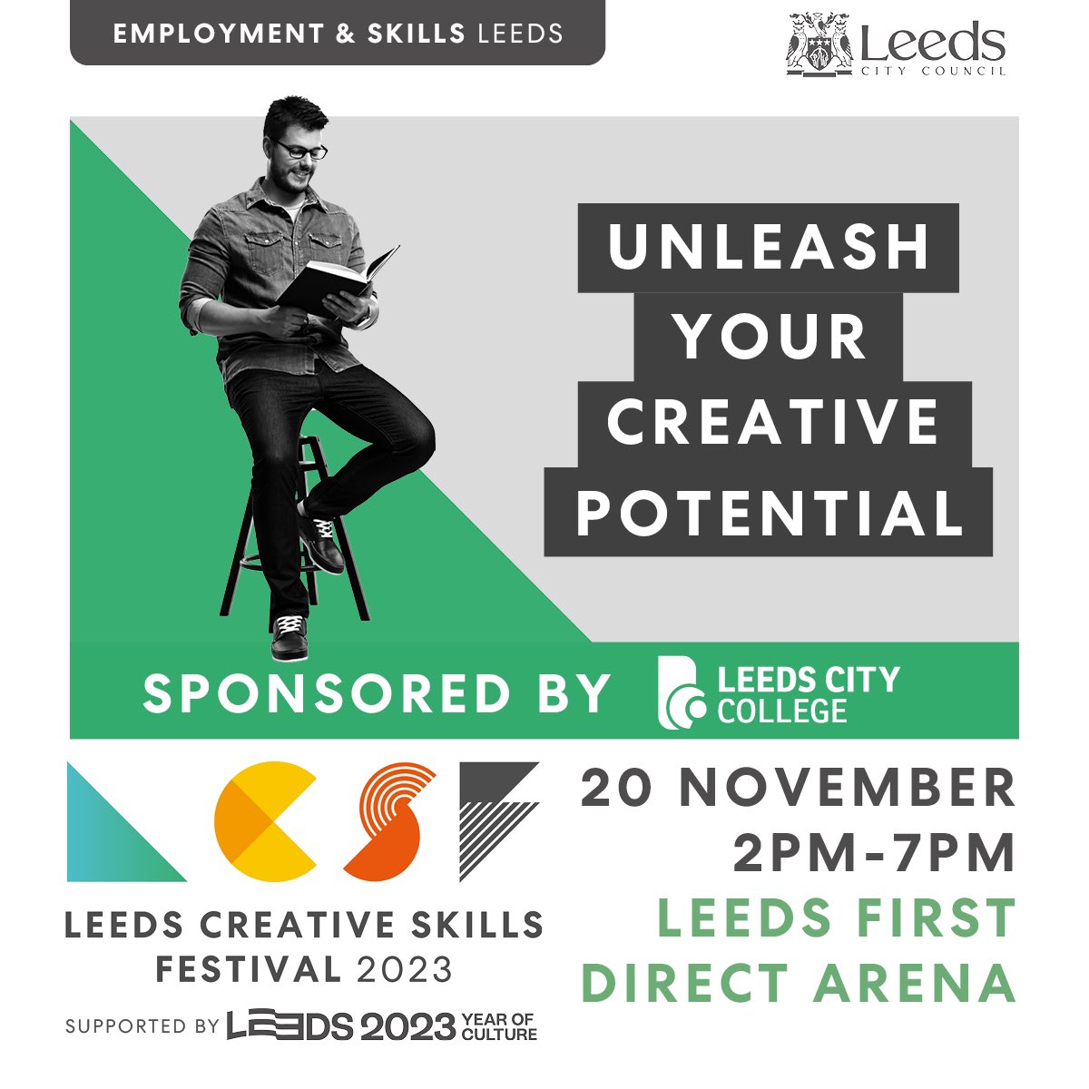 Leeds Creative Skills Festival 2023 will be taking place at @fdarena on Monday 20th of November! 💭 Come and join us to find out about the exciting opportunities in the creative sector!