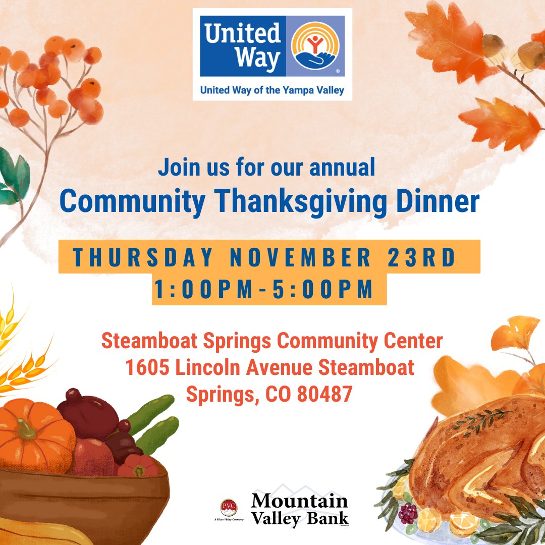Join friends and neighbors for a beautiful turkey dinner with homecooked traditional sides. We are ready to feed hundreds of families. The dinner is free, thanks to community volunteers, and food donations.

unitedwayoftheyampavalley.org/thanksgiving/