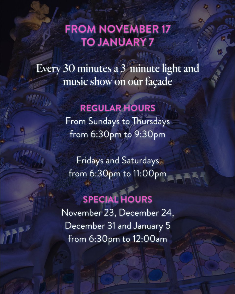 El pròxim 17 de novembre, coincidint amb l'estrena d'"Una Nit d'Hivern" inaugurem l'espectacle visual de llum i música de la façana💫. Cada dia a partir de les 18;30pm.