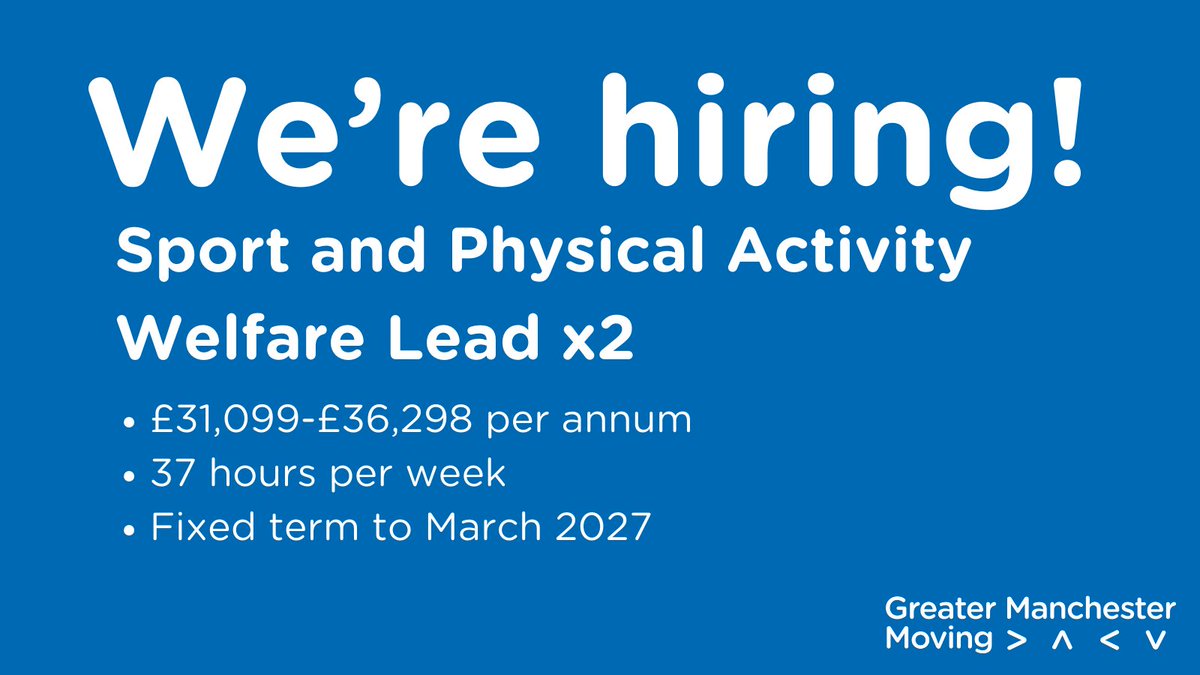 Greater Manchester Moving (@gmmoving) on Twitter photo Do you want to help us strengthen and champion good welfare and safeguarding standards in movement, physical activity and sport?
We're hiring, not one, but TWO Sport and Physical Activity Welfare Leads⚽️🤸💪
Find out how to apply👇
gmmoving.co.uk/get-involved/j… Do you want to help us strengthen and champion good welfare and safeguarding standards in movement, physical activity and sport?
We're hiring, not one, but TWO Sport and Physical Activity Welfare Leads⚽️🤸💪
Find out how to apply👇
gmmoving.co.uk/get-involved/j…