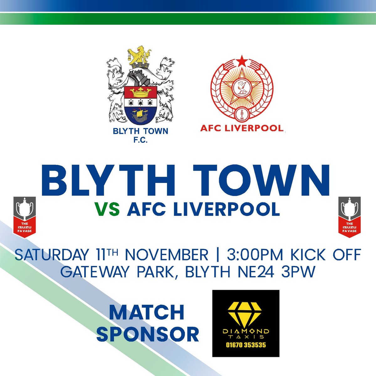 𝙉𝙀𝙓𝙏 𝙐𝙋 🔜

It's a MASSIVE GAME as we play in the FA Vase 2nd Round for the 1st time the visitors AFC Liverpool

❌ No Newcastle home game
❌ No Spartans home game
⚽️ Newcastle on the big screen at 5:30
Get your football fix this Saturday

Matchday Sponsor Diamond Taxis