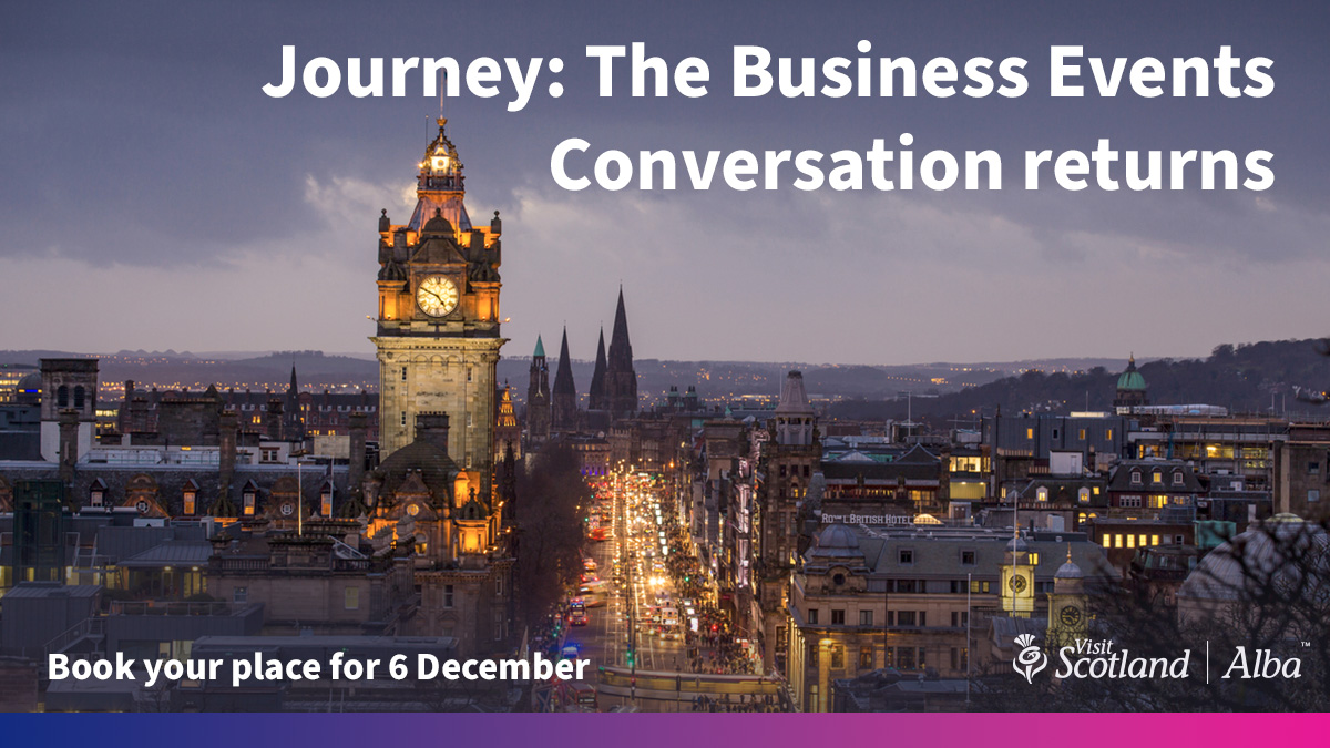 Calling all Scottish industry professionals! 📢

Join us at Journey: The Business Events Conversation in <a href="/EdinburghUni/">The University of Edinburgh</a> on 6 Dec. Hear from industry leaders, like Natasha Richards (<a href="/IMEX_Group/">IMEX</a>), @annaabdelnoor  (<a href="/weareisla_uk/">isla</a>), and more!

Book today! 👉businessevents.visitscotland.com/about-us/journ…