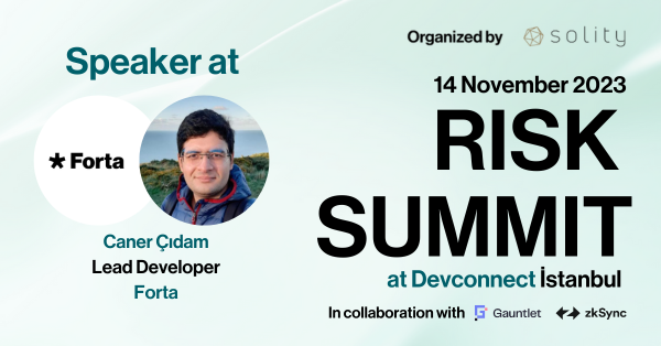 Alterscope's tweet photo. We are adding to the amazing line-up @canercdm, Lead Developer, @FortaNetwork.
See you at the Risk Summit organized by @SolityNetwork during @EFDevconnect Istanbul.

Check the program and register here: https://t.co/WKnUAGnf1j

#DeFi #DevconnectIST #RiskManagement https://t.co/Et7Z0rfFiH
