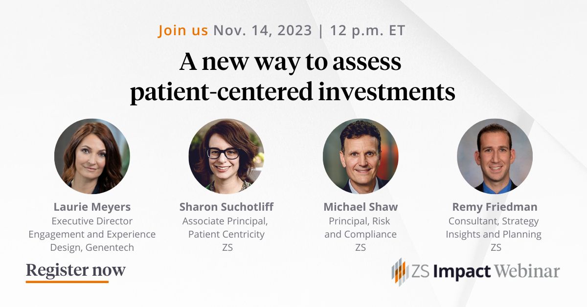 MariaWhitman's tweet photo. It’s critical for organizations to measure how they are achieving patient outcomes. On Nov. 14, experts from ZS and @Genentech will explain how ZS’s Patient Outcomes Impact metrics can help companies understand the effectiveness of disease awareness campaigns. https://t.co/qpK1aEpVKg