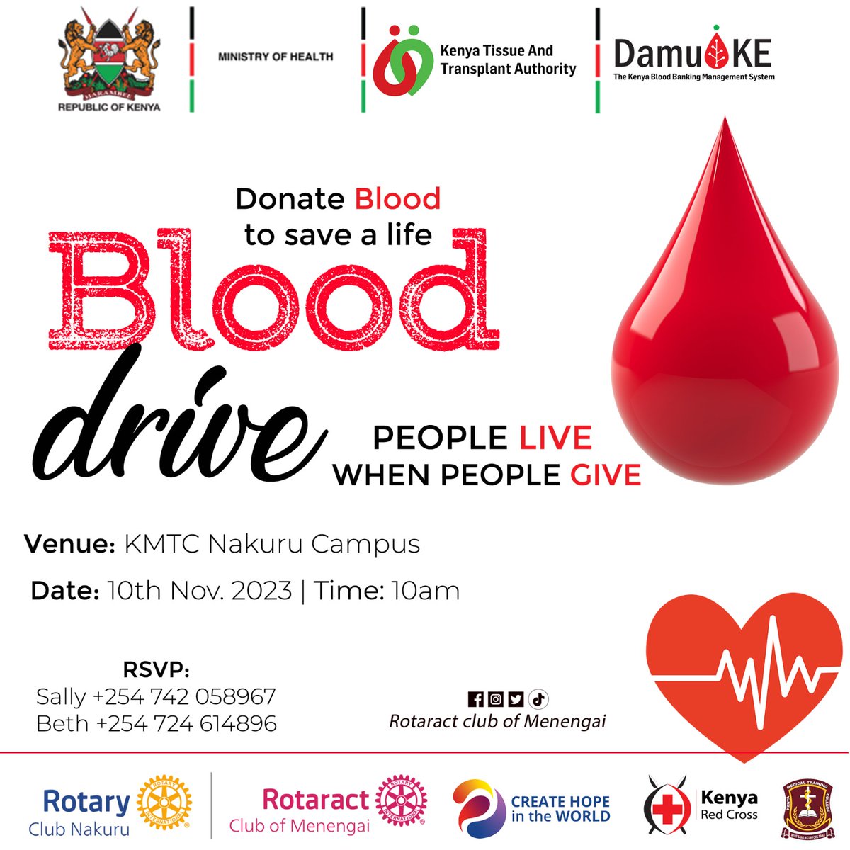 JohnBrodrick's tweet photo. @Official_ktta @RcMenengai @Rotary @d9212_ @DonorCC @damu_sasa @MOH_Kenya @KenyaRedCross @Rotaract_D9212 @RCNAKURU blood donation is a noble cause ,every unit counts ,welcome to @Kmtc_official Nakuru Campus https://t.co/UzgrH9kOx3
