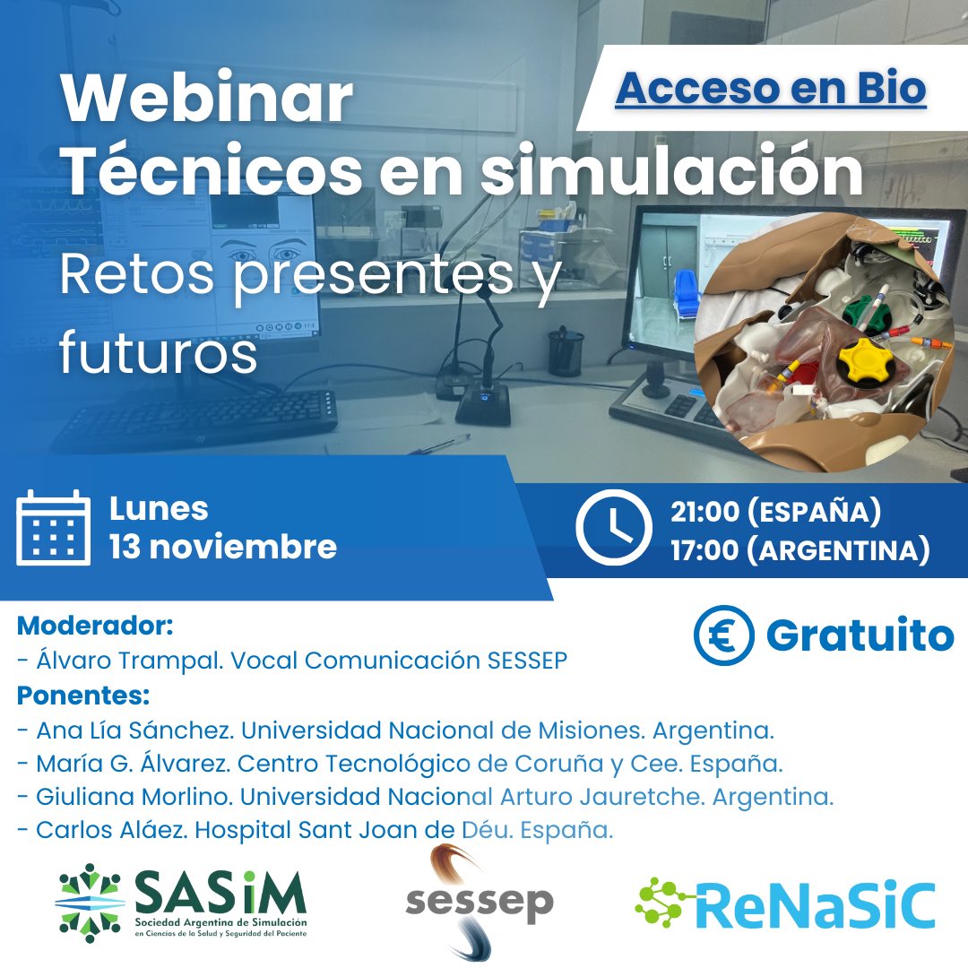SESSEP España (@sessep_esp) on Twitter photo #sessep junto a <a href="/sasimcomunidad/">Sociedad Argentina de Simulación</a> y #renasic realizará el próximo lunes 13 de noviembre a las 21:00 hora🇪🇸 y a las 17:00 hora en 🇦🇷, un #webinar sobre retos presentes y futuros de los técnicos en SC.
No te lo pierdas.
Acceso: educacionargentina.webex.com/educacionargen…
#sim #simulacion #sasim #sessep junto a <a href="/sasimcomunidad/">Sociedad Argentina de Simulación</a> y #renasic realizará el próximo lunes 13 de noviembre a las 21:00 hora🇪🇸 y a las 17:00 hora en 🇦🇷, un #webinar sobre retos presentes y futuros de los técnicos en SC.
No te lo pierdas.
Acceso: educacionargentina.webex.com/educacionargen…
#sim #simulacion #sasim