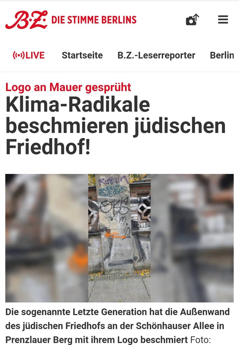 AUSGERECHNET am #9November, am Tag der #Pogromnacht, beschmieren die Idioten von der Letzten Generation einen jüdischen Friedhof!
Diese #LetzteGeneration ist wirklich DAS ALLERLETZTE! 🤬😤

bz-berlin.de/berlin/pankow/…