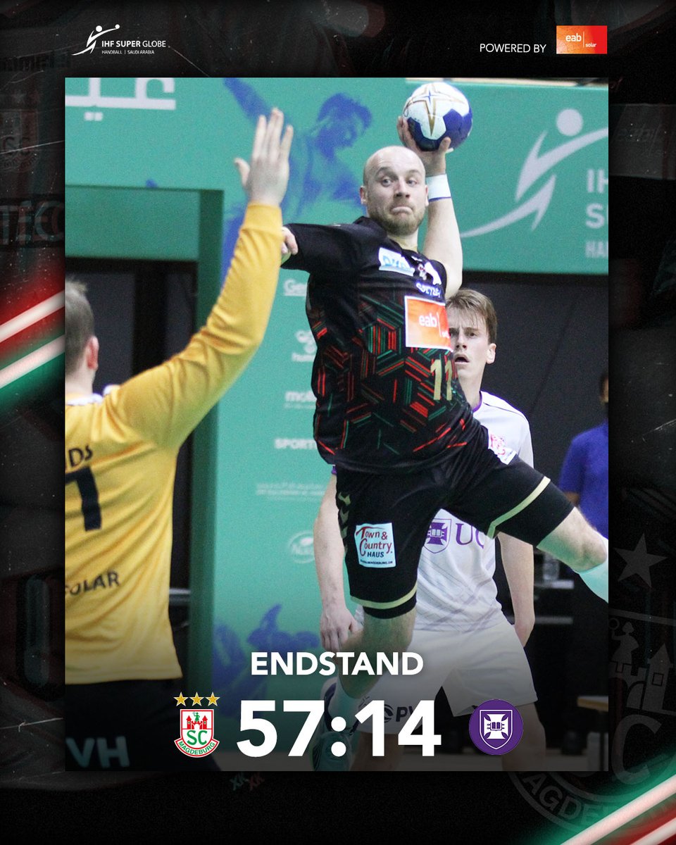 Wir gewinnen 5️⃣7️⃣:1️⃣4️⃣ gegen die University of Queensland! 💚❤️
Daniel Pettersson macht krasse 26 Buden!

Damit ziehen wir ins Halbfinale ein und treffen dort am Samstag 18.15 Uhr auf Kielce.
Spielbericht ➡️ bit.ly/40u2fzy
_____
#SCMHUJA I 📸 Super Globe Media