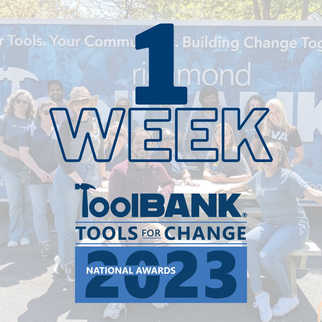 📆1 WEEK AWAY: Our ToolBank National Awards 🏆 will be held on Thursday, Nov. 16, at the Richmond ToolBank from 7 pm - 8:30 pm...with a cocktail hour starting at 6 pm EST.

🎟️If you want to attend in Richmond, you can purchase your ticket at secure.givelively.org/event/toolbank….