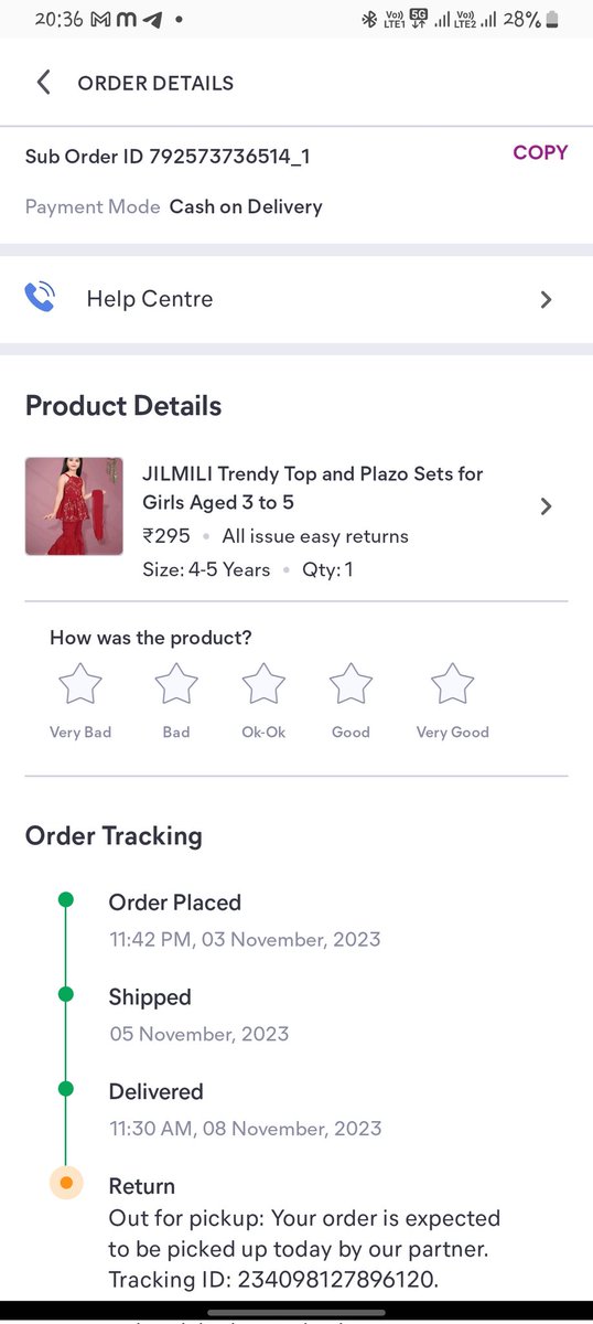 suraj_kumar03's tweet image. Hey @Meesho_Official, my return pick-up is complete, but your app still shows it's out for pick-up. No updates on my refund either, and customer care hasn't provided a satisfying answer. Need help sorting this out! 🙏 #CustomerSupport #IssueResolution