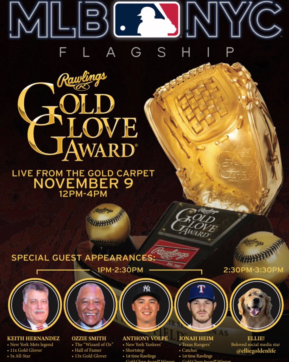 Join us today at the @mlbstorenyc live from the Gold Carpet! There will be giveaways and a Meet & Greet with past and present Gold Glove Winners! *Meet & Greet Only, No Autographs