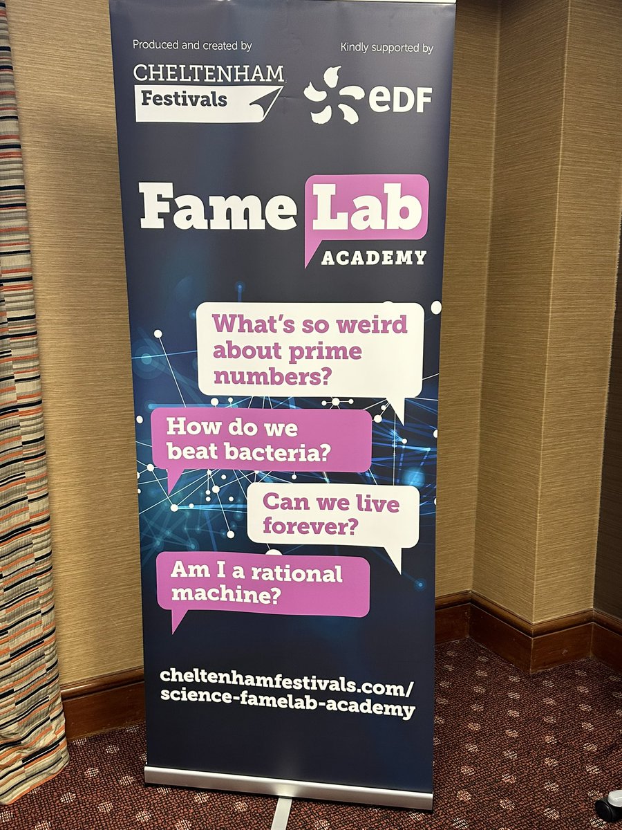 Delighted to be back in Cheltenham as a #FameLabAcademy mentor for <a href="/FameLab/">FameLab</a> <a href="/cheltfestivals/">Cheltenham Festivals</a> Looking forwards to the students talks! 
<a href="/EdinburghNapier/">Edinburgh Napier University</a> <a href="/edfenergy/">EDF 🇬🇧</a> #STEM #ScienceCommunication #PublicEngagement