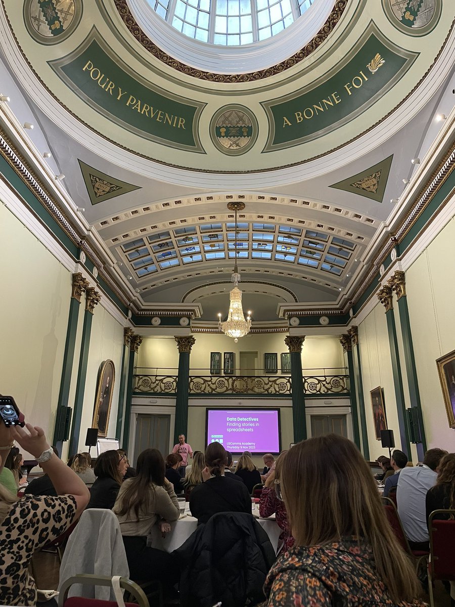 Fantastic day so far @LGcomms #CommsAcad23 with so much to take away so far. Now on to workshops and learning about using data to tell stories in this beautiful room at Cutlers Hall in Sheffield!