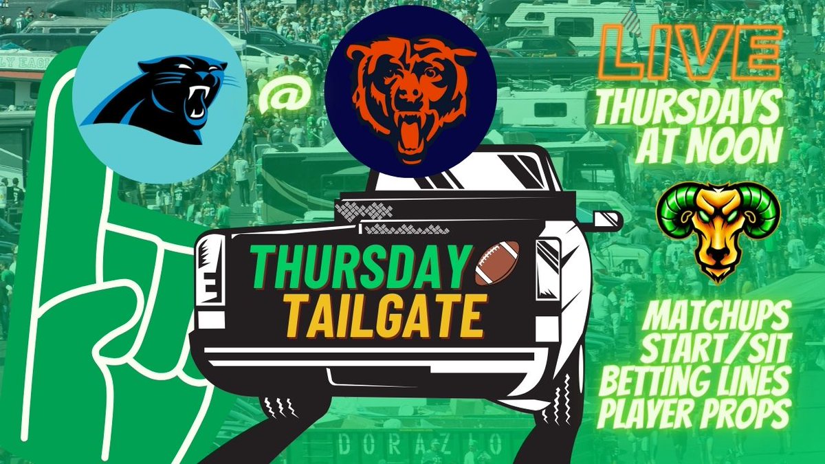 GOATDistrict's tweet image. 🚨 LiVE at NOON TODAY!!

Join @JDGOATDiSTRiCT &amp;amp; @TheHairySnowman for the #Week10 #TNF preview on Thursday Tailgate:

🏈Key Matchups

🚀Start/sit

🤑Betting Lines &amp;amp; Props

📺 TUNE iN: youtube.com/live/eh60voMHO…

#Panthers #Bears 
#NFL #FantasyFootball