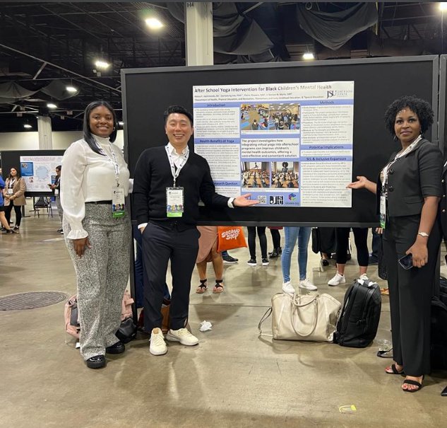 Congratulations to @JacksonStateU #TeamHPER Ast. Professor Dr. Joon Young Lee, COEHD prof @DrDorie1 and Dr. Tierra Flowers with Sport Science graduate students' presenting on 'After School Yoga Intervention for Black Children's Mental Health @2023SELExchange #2023SELExchange